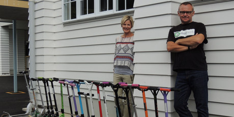 Designers of the scooterack, Helen and Dave Morgan. Photo / Supplied