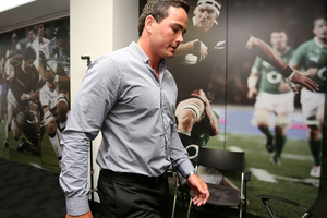 Zac Guildford leaves the room after a press conference in Wellington yesterday. Photo / Getty Images