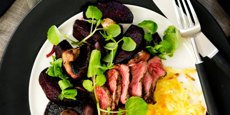 Steak with Roasted Beetroot and Watercress Salad. Photo / Babiche Martens