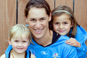 Southern Steel's Jodi Brown with daughters Kiana, right, and Aria at their home in Dunedin. Photo / Dianne Manson