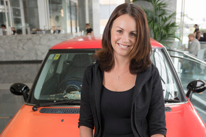 Cancer survivor Naomi McRae will drive her own Mini in the Pork Pie Charity Run. Naomi's employer, PwC, has the car on display.