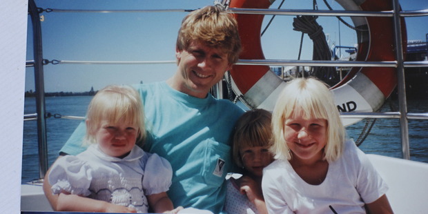 Alan Bristol with his three daughters, Claudia, Holly and Tiffany. Their mum, Christine Bristol, says her lovely, cheeky, friendly, hard-case girls "loved their dad". Photo / Michael Craig