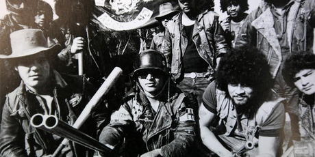 Following a truce brokered after a 1979 gang clash in Moerewa, the Headhunters handed in a haul of weapons. Photo / Supplied