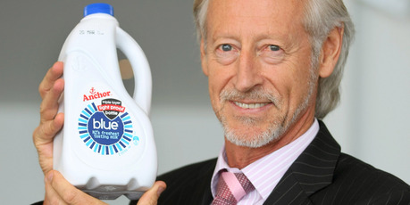 Fonterra's Peter McClure with the new light proof milk bottle. Photo / Chris Gorman