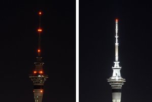 Sky Tower lights were switched off for Earth Hour last year. Photo / NZ Herald
