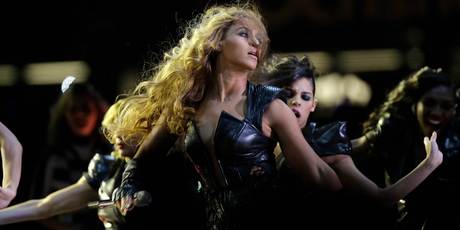 Beyonce performs at the Super Bowl. Photo/AP