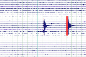 The seismometer at Great Barrier Island shows yesterday's recordings of two quakes in Auckland. Photo / Geonet