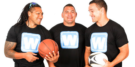 Ma'a Nonu, Kees Meeuws and Tamati Ellison's new sports app lets users enter and follow live scoring of grassroots level sports games from anywhere in the world. Photo / Supplied