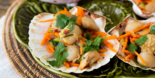 Scallops with crunchy thai salad. Photo / Babiche Martens
