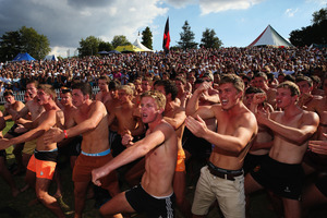 Students from Hamilton Boys' High School perform a haka after their victory in the Maadi Cup. Photo / Getty Images