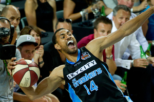 SkyCity Breakers Mika Vukona in action against the Perth Wildcats earlier in the season. Photo / Richard Robinson.