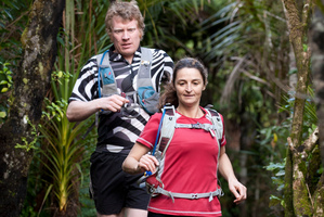 Shaun Collins and Vicki Woolley run the Hillary Trail through the Waitakere Ranges. Photo / Natalie Slade