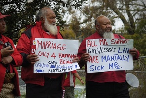 Gay marriage protesters spreading their message. Photo / Jason Dorday