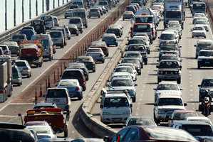 The number of cars crossing the Auckland Harbour Bridge is creeping back up. Photo / Brett Phibbs