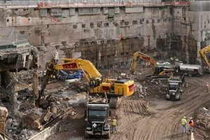 Construction workers and equipment excavate the southeastern corner of the World Trade Center site in 2008. Photo / AP