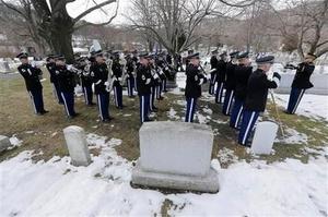 The U.S. Military Academy Band performs during a burial service at the West Point Cemetery. Photo / AP