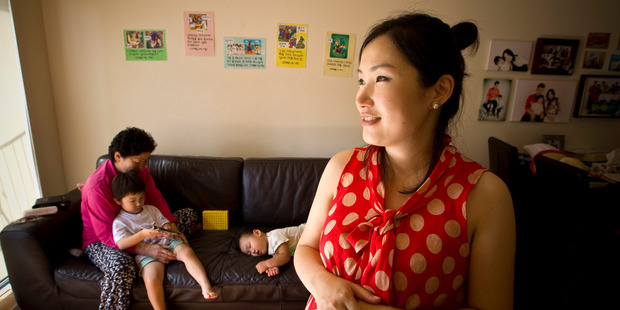 Dong Suk Jang (right), 34, with her mum, Ul Yeol Kim, and children, Sun Gyo Kwak, 4, and Suna Kwak, 2. Photo / APN