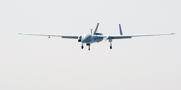 A Hartford drone, operated by the French Air Force, returns after a mission over Mali. Photo / AP