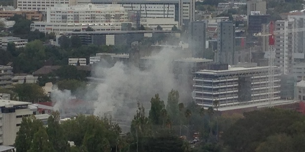 Smoke can be seen billowing from the theatre. Photo / Supplied