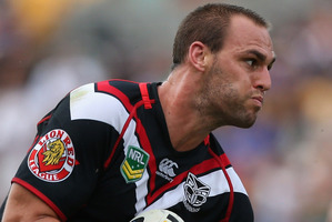 Simon Mannering of the Warriors is tackled during the match against the North Queensland Cowboys at Mt Smart Stadium. Photo / Getty Images