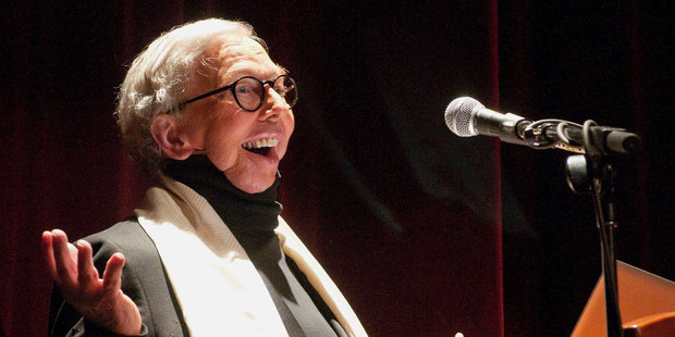 Film critic Roger Ebert welcoming people to the opening of the 13th annual Ebertfest film festival.