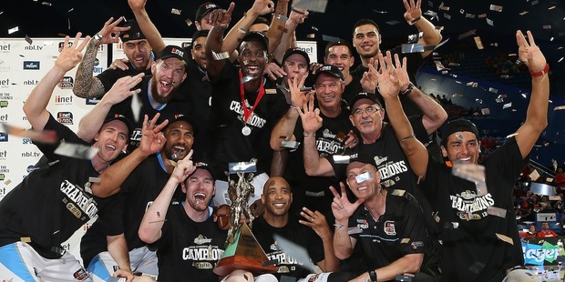 The Breakers celebrate winning their third straight Australian Basketball League title. Photo / Getty Images