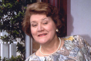 Patricia Routledge as Hyacinth Bucket (pronounced Bouquet) in the BBC television comedy series Keeping Up Appearances.