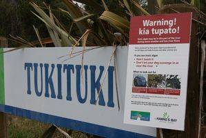 CHBS Toxic algae warning sign at Tukituki River. Photo / Supplied