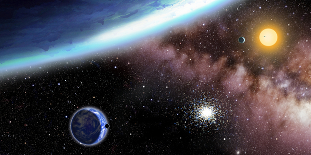 An artist's concept provided by Harvard Smithsonian Center for Astrophysics shows the newly discovered planets named Kepler-62e and -f. Photo / AP
