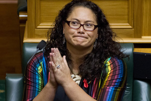 An emotional Louisa Wall after her speech during the final reading of the Marriage Amendment Bill at Parliament. Photo / Mark Mitchell