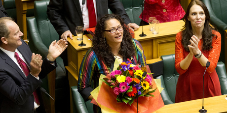 Louisa Wall is congratulated by Labour leader Davis Shearer and MP Jacinda Ardern after the Marriage Amendment Bill was passed in Parliament. Photo / Mark Mitchell
