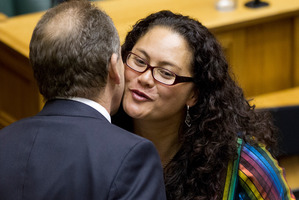 Louisa Wall is congratulated by Labour leader David Shearer. Photo / Mark Mitchell