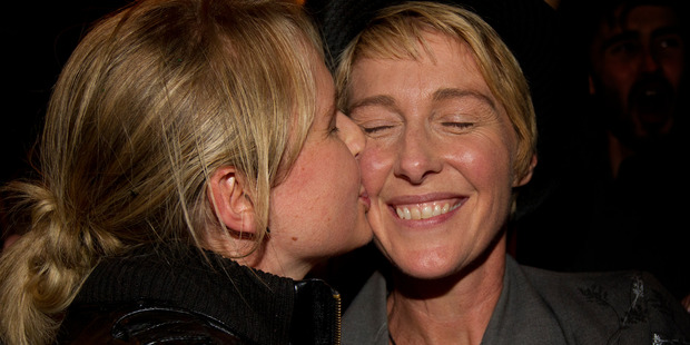 Robyn Paterson (left) and Paula Boock are now engaged to be married after Robyn proposed at Caluzzi in Karangahape Rd last night. Photo / Sarah Ivey