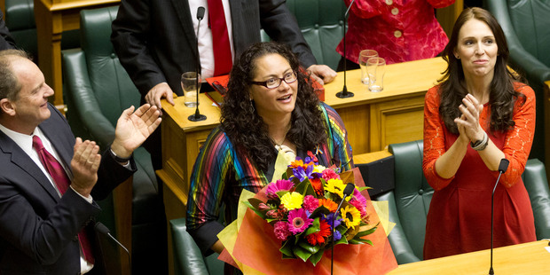 Louisa Wall is congratulated by Labour leader Davis Shearer and MP Jacinda Ardern after the Marriage Amendment Bill was passed in Parliament, Wellington. Photo / NZH