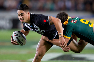 New Zealand Kiwis Shaun Johnson in action against Australia. Photo / Brett Phibbs.