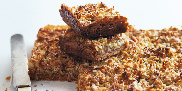 Anzac caramel slice. Photo / Donna Hay Magazine