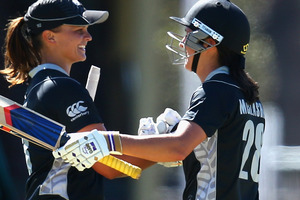 Suzie Bates and Sara McGlashan in action for the White Ferns. Photo / Getty Images