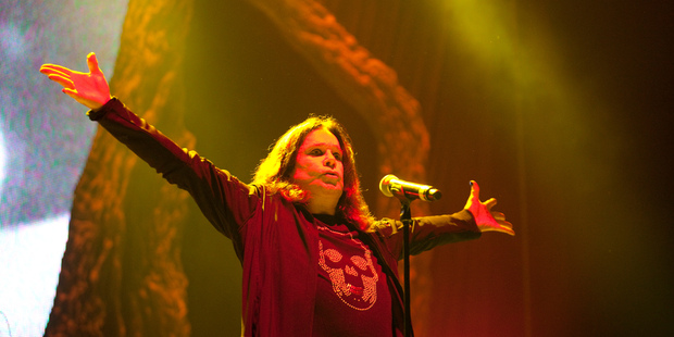 Ozzy Osbourne, lead singer of rock band Black Sabbath, performs with the group at Auckland's Vector Arena. Photo / Neville Marriner