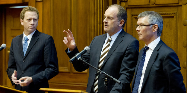 Russel Norman (left) and David Parker outline their electricity reforms. Photo / Mark Mitchell