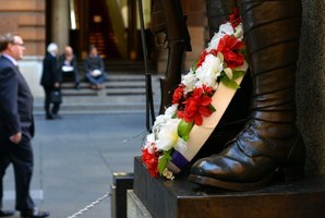 The statue of a soldier at The Cenotaph Martin Place in down town Sydney. Photo / AFP