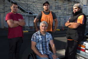 Wally Noble with his sons (from left) Graham, Tipene and Thomas, all scaffolders. Photo / Brett Phibbs