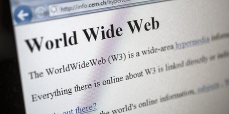 This picture taken on April 30, 2013 in Geneva shows a 1992 copy of the world's first web page. Photo / AFP
