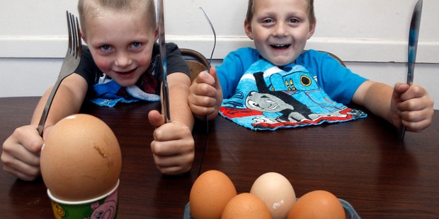 Alan, 5 and Logan, 4 are looking forward to tucking into a giant egg laid by their chicken. Photo / John Stone