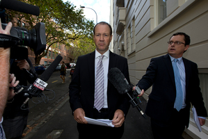 Ex- Hanover Director Mark Hotchin leaves the High Court in Auckland. Photo / Brett Phibbs