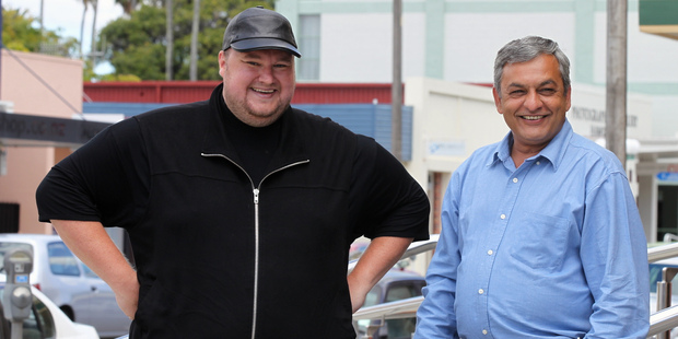 Mega founder Kim Dotcom, with Vikram Kumar, chief executive. Photo / Hawkes Bay Today