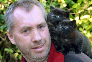Murray Shieffelbien is making sure his kittens do not stray after finding six cats - including three hanging from trees - dead in Navy Park, South Dunedin. Photo / Stephen Jaquiery