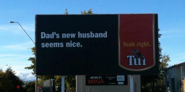 A new Tui billboard is being called homophobic and offensive. Photo/supplied