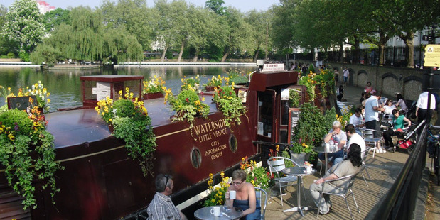 Canalside cafe at Little Venice, London. Photo / Simon Wood