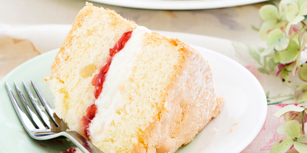 Sponge cake with cream and jam. Photo / Babiche Martens