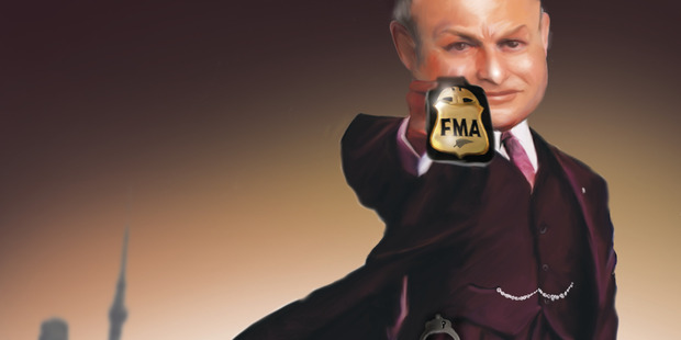 Caricature of FMA chief, Sean Hughes. Illustration / Rod Emmerson